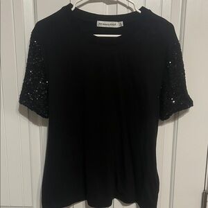 Rebecca Minkoff Black Sequin Sleeve Tee